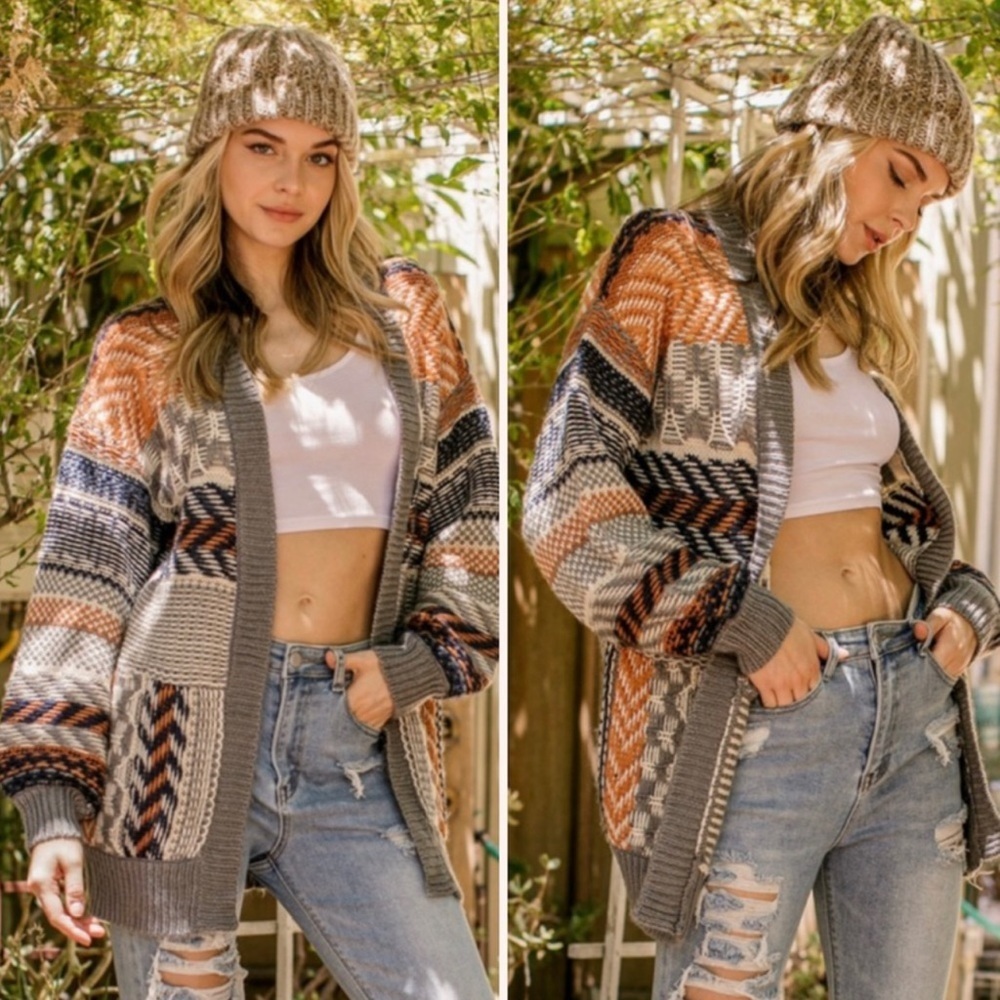 Open Multi Color Cardigan Sweater - Picture 3 of 9